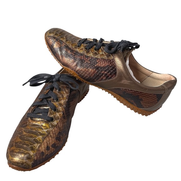 Aerogreen Italy Women Leather Spikeless Golf Shoes Size‎ 8 Gold Snakeskin Luxury - Picture 15 of 16